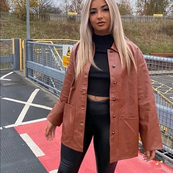 Vegan leather oversized boyfriend shacket black - Picture 6 of 6